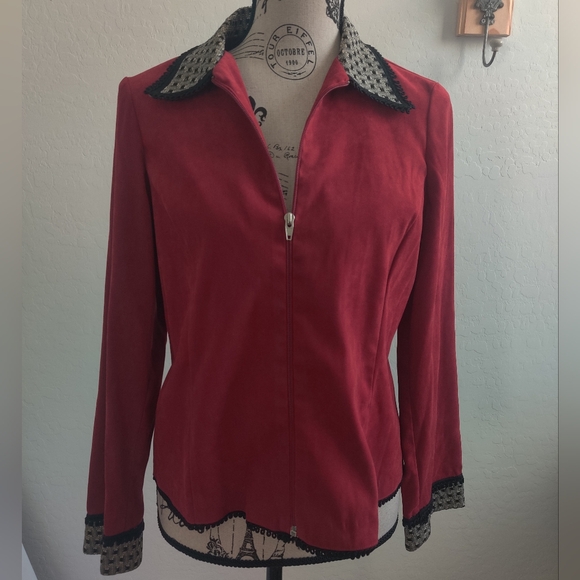 Taylor G Vintage Deep Red zip up Jacket lace detail accents business casual (S) - Picture 2 of 10